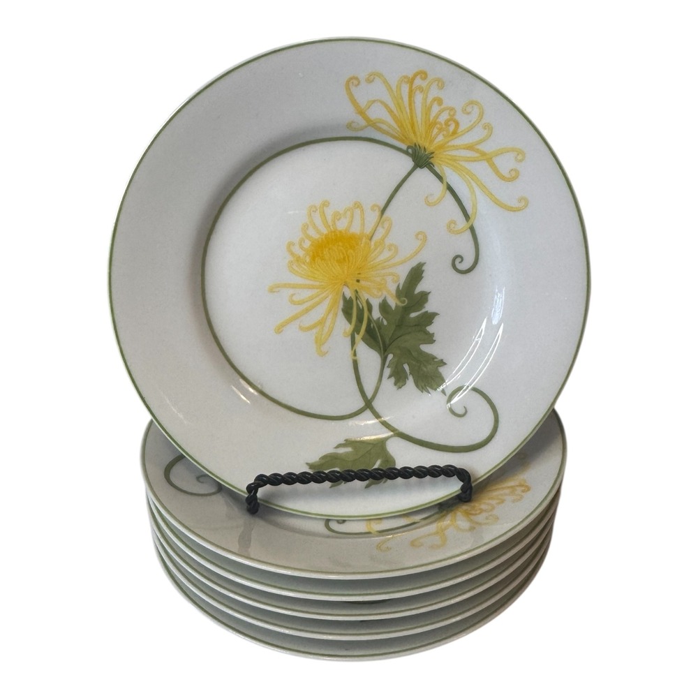 VTG Denby China Chrysanthemum Plates Set of 6 Yellow Floral 1974 Portugal READ